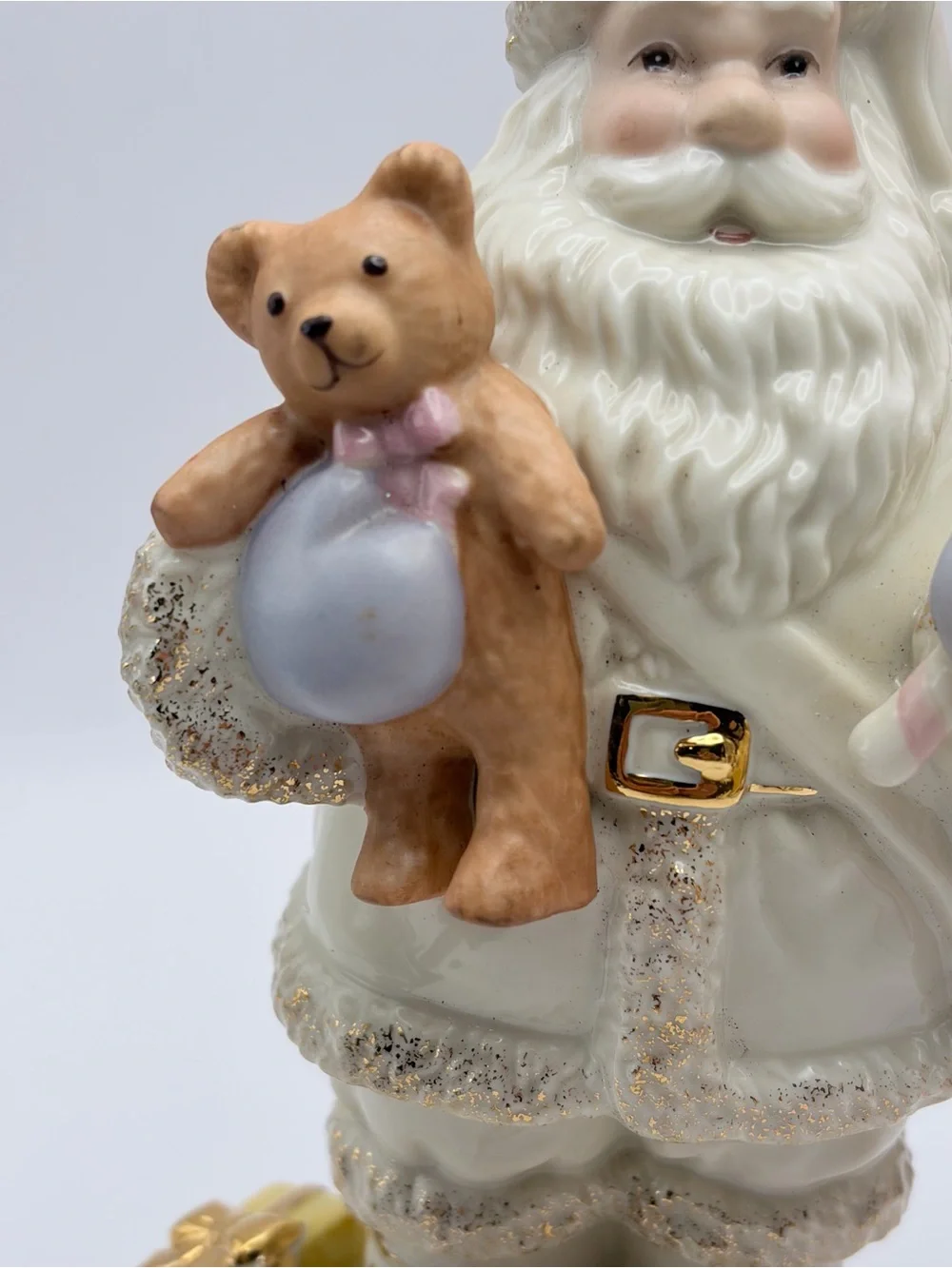 Lenox Santa Figurine, Violet/Gold Trim, Sack of Toys, Teddy Bear, Drum. So cute!